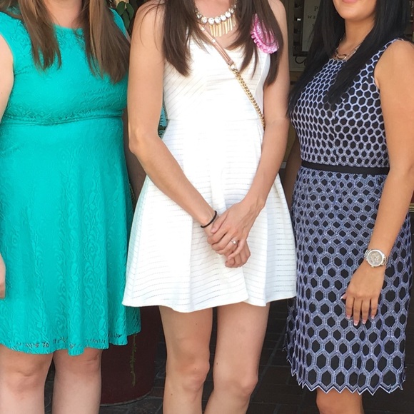 Aqua White Fit and Flare Dress - Picture 4 of 6